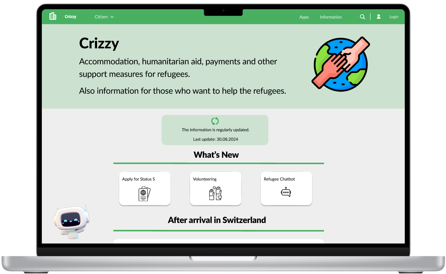 A green landing page of a prototype named Crizzy